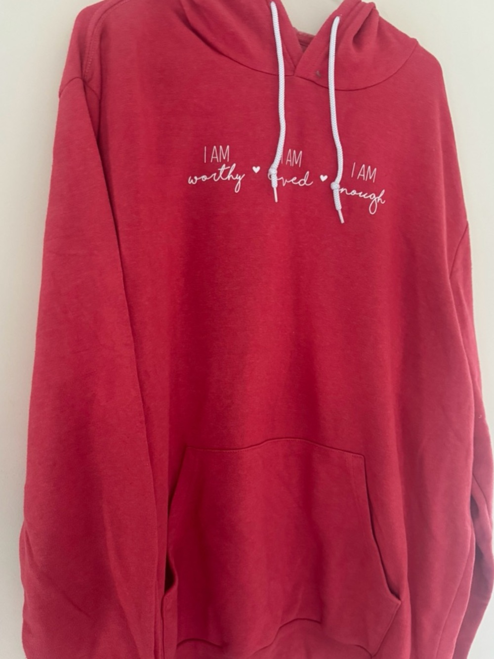 Affirmation Red Hoodie - 'I Am Worthy, I Am Loved, I Am Enough'